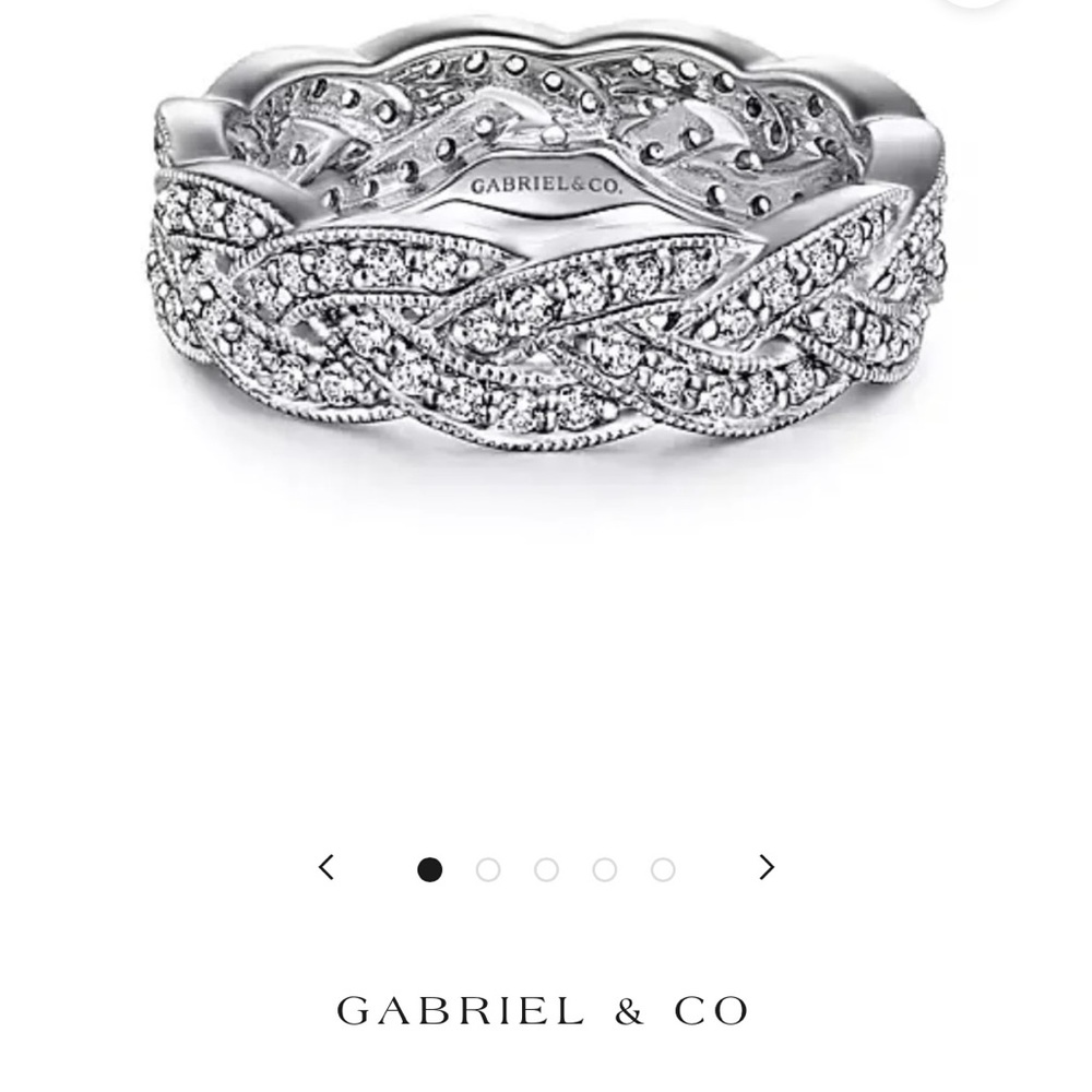 Gabriel & Co. 14K WHITE GOLD TWISTED DIAMOND ROWS STACKABLE ETERNITY RING SZ 6.5